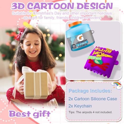 2-Pack Funny Case for Airpods 4 Cute (2024), 3D Cartoon Cute Airpods 4 Case Food Design Silicone Cover Compatible for Airpods 4 Case Airpod 4 Accessories with Keychain(Sport Water & Purple Potato)