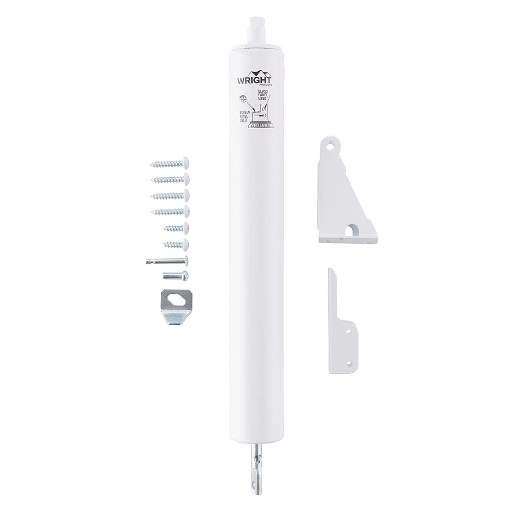 Wright Products Heavy-Duty Pneumatic Storm Door Closer – Durable, Adjustable, Quiet-Closing with Hold-Open Feature (Transitional, White)
