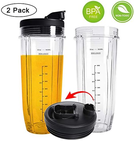 24OZ Replacement Blender Cup with To-GO Lids for Ninja, 2-Pack Replacement Parts Compatible with Ninja BL450 BL456 BL480 BL482 BN401 BN751 BN801 SS151 SS401
