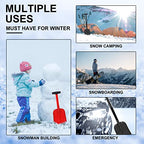 CARTMAN 32.5 Inch Folding Emergency Snow Shovel 3 Piece Aluminum Lightweight Portable Sport Utility Shovel for Car Trunk Camping Garden Beach with Ice Scraper Carrying Bag, Red