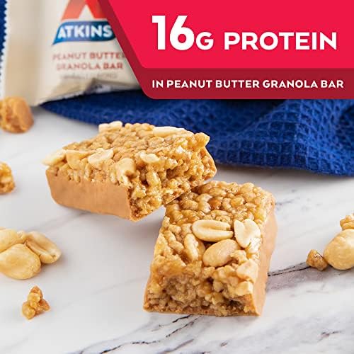 Atkins Peanut Butter Granola Protein Meal Bar, High Fiber, 16g Protein, 1g Sugar, 4g Net Carb, Meal Replacement, Keto Friendly, 12 Count