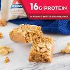 Atkins Peanut Butter Granola Protein Meal Bar, High Fiber, 16g Protein, 1g Sugar, 4g Net Carb, Meal Replacement, Keto Friendly, 12 Count