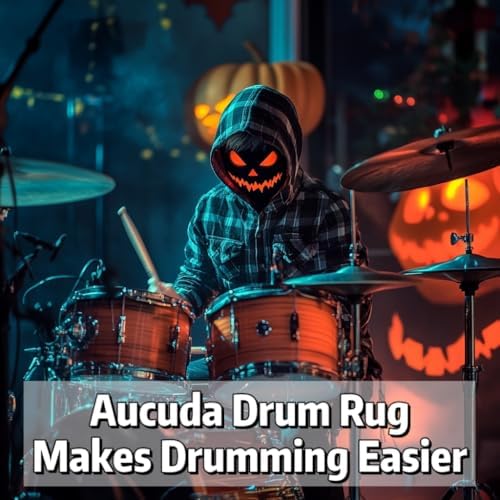 Aucuda Drum Rug Mat with Paisley Border 4x6ft Tightly Woven Fabric Cool Drum Floor Mat, Electric Drum Set Carpet Accessories for Christmas Holiday Practice, Apartment, Soundproof, Winter.