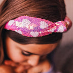 FROG SAC Heart Headband for Girls - Knotted Valentines Day Head Bands for Kids, Top Knot Vday Hair Band for Children, Sparkly Pink Sequin Hair Accessories for Toddlers, Little Girl Fashion Hairband