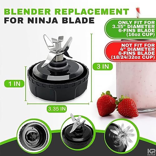 Ninja Blender Blade Replacement 6 Fin Male – Ninja Single Serve Blender Blade, 3.35” Stainless Steel for Smooth Blending, Compatible with BL660/740/770A, 30/BL770/780/773CO/771/772/780C0, 30/1200W