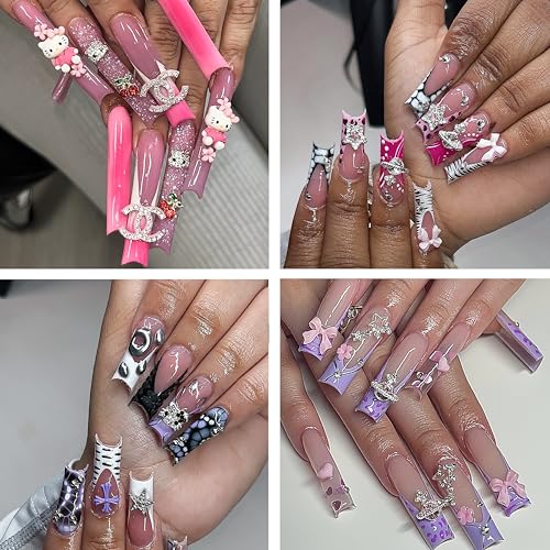 112 PCS Nail Charms Bulk Set for Kawaii Kitty Charms Bling Cute Cross Star Charms Nail Charms and Gems 3D Silver Y2K Nail Charms with Rhinestones Nail Art Accessories