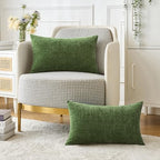 MIULEE Christmas Pack of 2 Couch Throw Pillow Covers 12x20Inch Soft Moss Green Spring Chenille Pillow Covers for Sofa Living Room Solid Dyed Pillow Cases