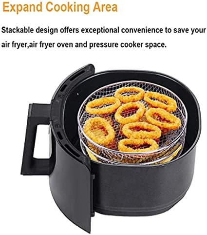 8 inch Round Air Fryer Racks 3 Layers Stackable Dehydrator Rack, 304 Stainless Steel Bacon Air Fryer Accessories for Ninja, Oven, Double Drawer Basket Grill Rack, Ninja Foodi Grill (A)