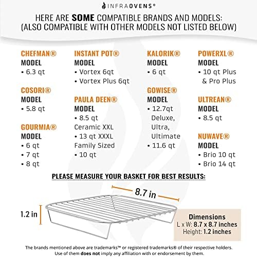 Air Fryer Rack Accessories Compatible with Chefman, Cosori, Gourmia, Instant Pot, Gowise, Paula Deen, Kalorik, Power XL, Ultrean, Nuwave® + More | 8.7 inch Air Fryer Accessory Set with Rack & Mats