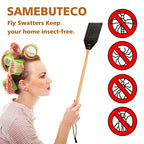 SAMEBUTECO Leather Fly Swatter Black Effective Insects Catcher with Heavy-Duty Design and Bench Wood Handle - 19.7" Length