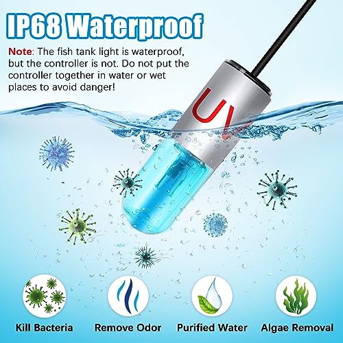 TAISHAN Aquarium Clean Light，3W Mini UV Sanitizer Submersible Light with Timer,Aquarium Water Clean Green Clear Waterproof Clean Lamp for Pond,Swimming Pool,Indoor