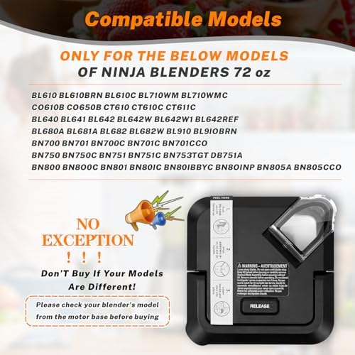 Replacement Locking Lid for Ninja,72 OZ Blenders Replacement Parts for Pitcher BL610 BL642 BL682 BN701 BN751 BN700 BN801