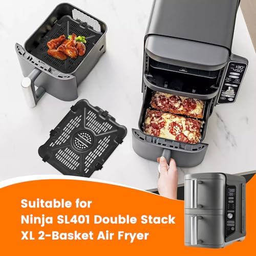 Air Fryer Replacement Tray for Ninja SL401 DoubleStack XL 2-Basket, 2 Packs Air Fryer Grill Plate Tray Accessories, Dishwasher Safe