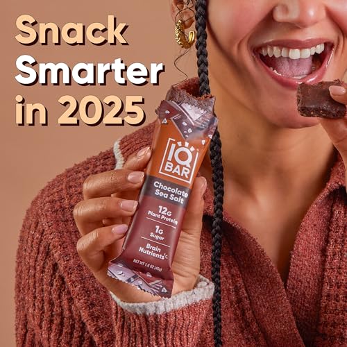 IQBAR Brain and Body Plant Protein Bars - Chocolate Lovers Variety - 12-Count Low Carb - Gluten Free, High Fiber, Vegan Snacks - Low Sugar Meal Replacement
