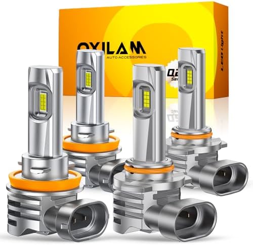 OXILAM H11 9005 Light Bulbs Combo, 320000lm 400% Brighter 6500K Cool White Light, 1:1 Size H11/H9/H8 9005/HB3 Fog DRL Light Halogen Replacement, Pack of 4