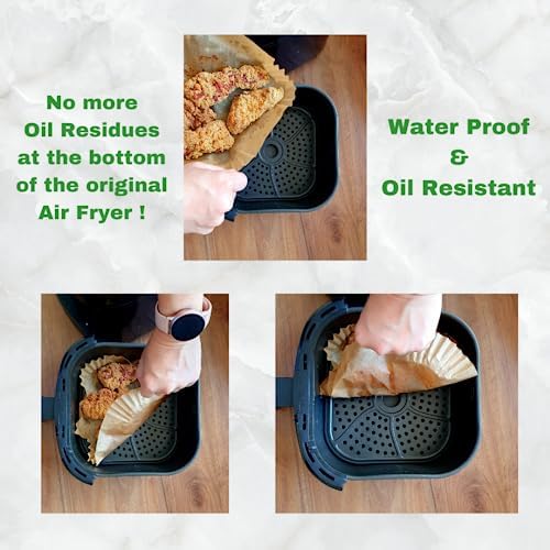 Disposable Air Fryer Parchment Paper Liners for Ninja DZ201 Dual AirFryer, Food Safe Waterproof Oilproof for Power XL, Ninja Foodi Air Fryer Accessories, Rectangle 100 Pcs