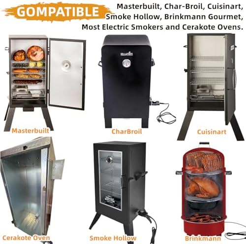 Upgrade 1650W Electric Smoker Heating Element Replacement Kit with Adjustable Thermostat Probe Cord Compatible with Masterbuilt, SmokeHollow, Cuisinart, Brinkmann Gourmet, Char-Broil and Cerakote Oven