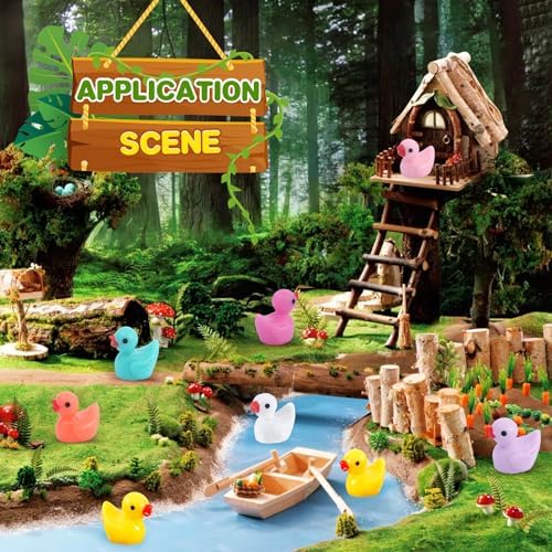 Mini Ducks 300 Pack Tiny Duck Figurines Bulk for Miniature Dollhouse Decor Accessories Garden Aquarium Potted Ornament Party Toys DIY Charms Office Classroom Activity to Hide