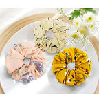 Velscrun 20 Pcs Floral Plaid Solid Color Scrunchies, Scrunchies for Girls Women with Chiffon, Hair Scrunchies for Women's Hair Elastics Bands Ponytail Holder Bulk, Hair Accessories Hair Ties Gifts