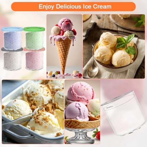 Creami Pints and Lids for Ninja, 4PCS Creamy Icecream Containers Cups Jars Tubs Canisters Set, Smoothie Pot Compatible with NC299AMZ & NC300s Series Creamer Ice Cream Maker Machine Accessories