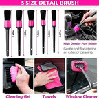 Car Vacuum Detailing Kit, Interior Car Cleaning Kit with High Power Handheld Vacuum and 7Pcs Detailing Brush Set, Well-Designed Women's Pink Car Accessories Bag
