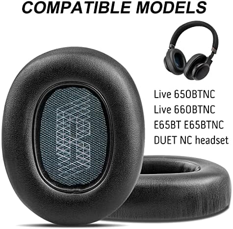 Replacement Ear Pads for JBL Live 650/660BTNC E65BTNC Headphone, Ear Cushions Headset Earpads with Noise Cancelling Memory Foam