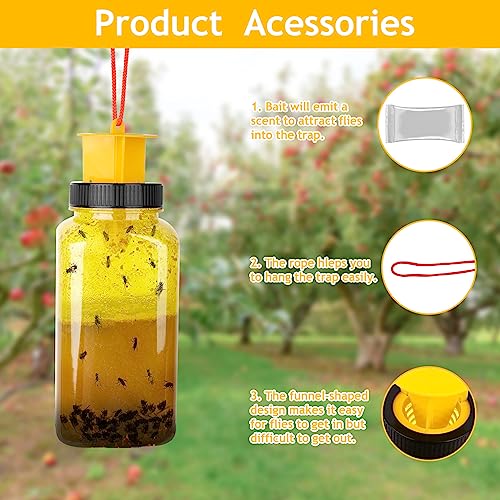 2 Pack Reusable Fly Trap Bottle with Bait, Ranch Fly Trap, Fly Traps Outdoor, Fly Catcher Fly Killer Fly Jar for Flying Insect, Gnat, Mosquito