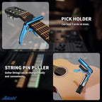 Exclusive Gradient 'Blue-Plated' Heavy-Duty Guitar Capo for Acoustic/Electric Guitar with 4 Picks, Guitar Clip/Guitar Clamp/Guitar Accessories for Classical Guitar, Ukulele, Mandolin and Banjo