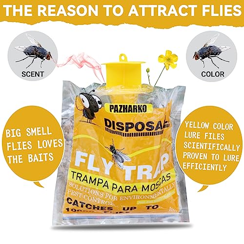 Fly Traps Outdoor Fly Traps Bag Fly Catchers Outdoors Upgraded 40g Bait. Stable Horse Ranch Fly Trap. Disposable Fly Traps Outdoor Hanging Fly Killer 4 PCs…