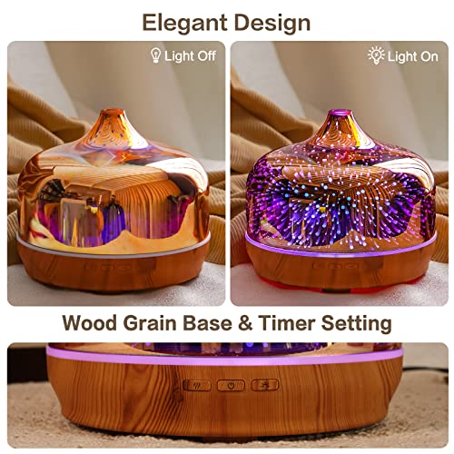 Porseme 500ml Essential Oil Diffuser 3D Glass Aromatherapy Ultrasonic Humidifier - Auto Shut-Off, Timer Setting, BPA Free for Home Hotel Yoga SPA Gift