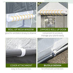 Outsunny 10' L x 7' W x 7' H Outdoor Walk-in Tunnel Greenhouse, Garden Warm Hot House with Roll Up Windows, Zippered Door, and Weather Cover, White/Dark Grey