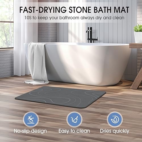 Veeloim Stone Bath Mat Diatomaceous Earth Bath Mat Super Absorbent Stone Bath Mats for Bathroom/Kitchen Counter Quick Drying Diatomite Bath Stone Mat Natural Non-Slip Easy to Clean(23.6×15.4")