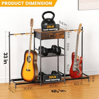 Guitar Stands Floor with 4 Guitar Holders, 3-Tier Guitar Stand Multiple Guitars, Guitar Rack with Amp Stand & Cloth Drawer, Multi Guitar Stand for Music Studio, Guitar Accessories gift for Music Lover
