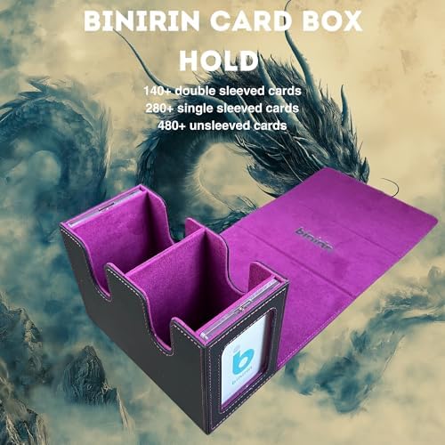 MTG Deck Box 280+ Card Storage Case, Durable Commander Deck Protector | Reinforced Shell | Portable Gaming Accessories Organizer, 2 Display Windows, for TCG Magic cards (Black&Purple)