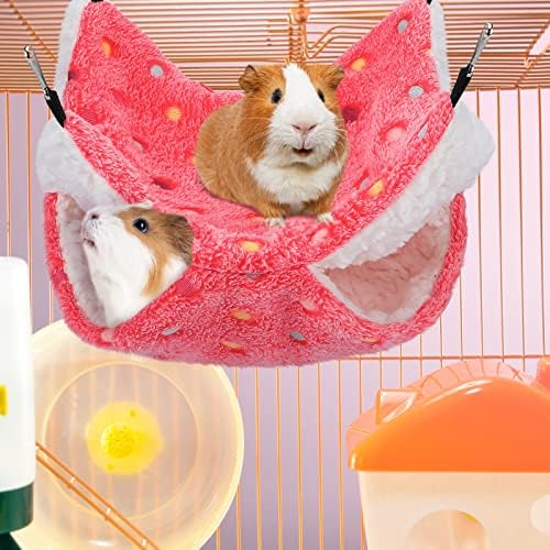 BOAO 2 Pcs Guinea Pig Rat Hammock Guinea Pig Hamster Ferret Hanging Hammock Accessories for Small Animals Chinchilla Parrot Sugar Glider Ferret Squirrel(Rose Color, Blue, Dot Pattern)