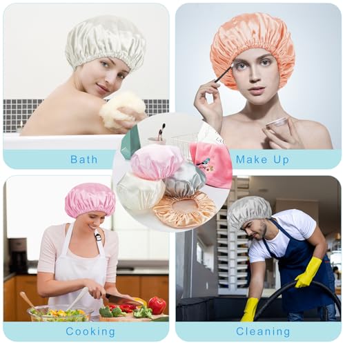 AmazerBath 4-Pack Shower Caps for Women, Double Waterproof Layers Bathing Shower Hat Hair Protection EVA Shower Caps Reusable, Medium Size