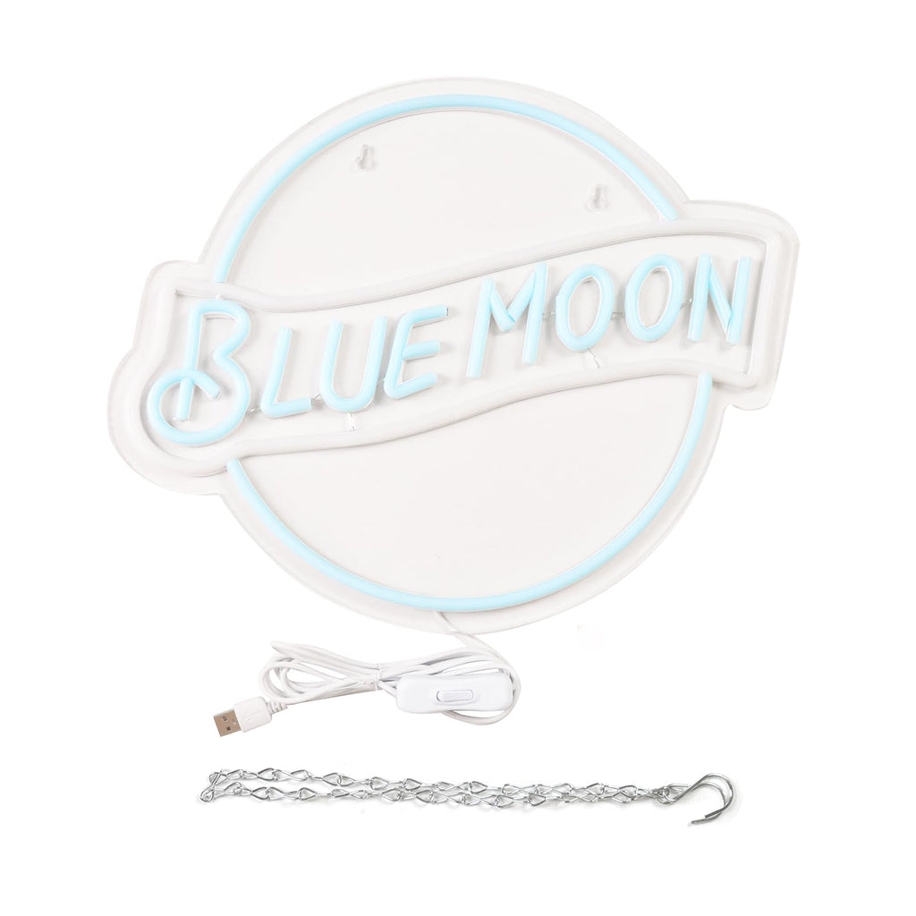 JFLLamp Blue Moon Neon Signs for Wall Decor Neon Lights for Bedroom Led Signs Suitable for Man Cave Bar Pub Restaurant Christmas Birthday Party Gift 5V Usb Power, 14 * 12.2 Inch(Azure+White)