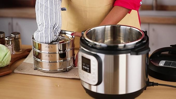 Stackable Stainless Steel Insert Pans - 3 Tiers - Instant Pot Accessories - 6QT & Above - Pressure Cooker Steamer Pan