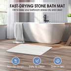 Veeloim Stone Bath Mat Diatomaceous Earth Bath Mat Non-Slip Super Absorbent Stone Bath Mats for Bathroom Quick Drying Diatomite Stone Shower Mat Large Natural Easy to Clean(23.6×15.4" White)