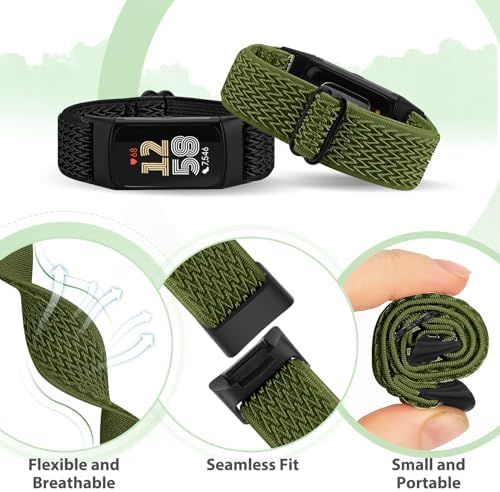 5 Pack Elastic Nylon Watch Bands Compatible for Fitbit Charge 6/Fitbit Charge 5, Adjustable Breathable Replacement Stretchy Nylon Loop Wristband Sport Strap for Women Men