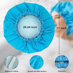 Reusable Shower Cap for Women, Large Waterproof Shower Bonnet Washable Elastic Band Bath Hair Hat for Long Hair, Braids(Lake Blue)