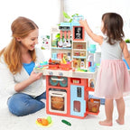 HOLYFUN Kids Kitchen Playset, Kitchen Set for Toddler with Sound and Light, Cooking Stove with Steam, Play Sink and Toy Kitchen Accessories, Pretend Kitchen Toys for Kids Girls Boys, Pink