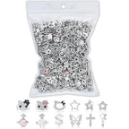 112 PCS Nail Charms Bulk Set for Kawaii Kitty Charms Bling Cute Cross Star Charms Nail Charms and Gems 3D Silver Y2K Nail Charms with Rhinestones Nail Art Accessories