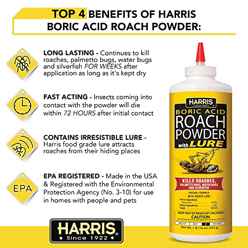 HARRIS Boric Acid Roach and Silverfish Killer Powder w/Lure for Insects (16oz)