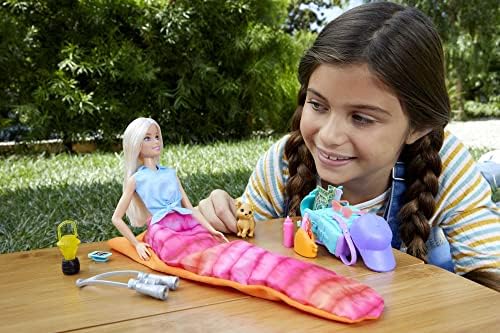 Barbie Doll & Accessories, It Takes Two Malibu Camping Playset with Doll, Pet Puppy & 10+ Accessories Including Sleeping Bag