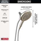 Delta 5-Setting In2ition 2-in-1 Dual Shower Head with Handheld High Pressure ProClean Spray, Brushed Nickel Detachable Shower Head with Hose, 1.75 GPM Flow Rate, Spotshield Brushed Nickel 75548SN