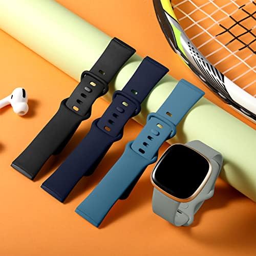 Dirrelo Bands Compatible for Fitbit Versa 3 & Sense, (4-Pack) Replacement TPU Sport Wristbands Accessories Strap for Versa 3 Sense Band Women Men, Large (Black Dark Blue Indigo Gray)