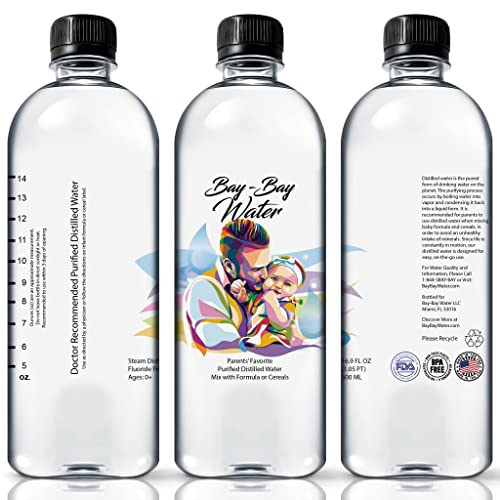 Bay Bay Water - Purified Distilled Water for Babies - 16.9 oz. - Use for Everyday Drinking, Infant Formula, Milk, and Baby Cereal - BPA Free - No Fluoride, Phosphate - Prevent Mineral Overload - (12)