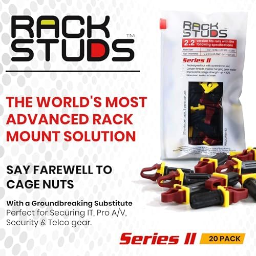 R20 II - Server Rack Screws for Server Rack Rails 19" Square Punched Vertical Rails, Perfect Cage Nut Replacement, Rack Nuts, Rack Studs Rack Mount Screws - Red 20-Pack 2.22mm/0.086