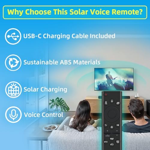 for Samsung TV Remote Replacement with Solar Charging and Voice Control, for 2021-2024 Samsung Remote Control for Smart TV Frame Crystal QLED QLED 4K 8K TVs. 2-Year Full Warranty.